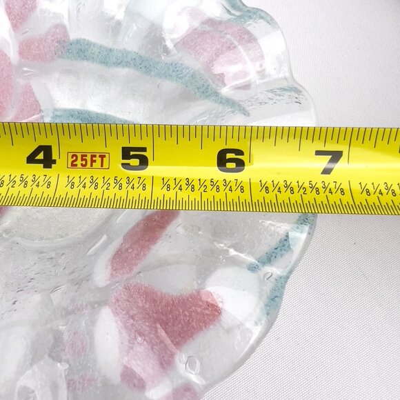 Fused Art Glass Bowl & Plate Set Pink Green Swirl Textured Floral Decor 2pc. - Picture 7 of 11